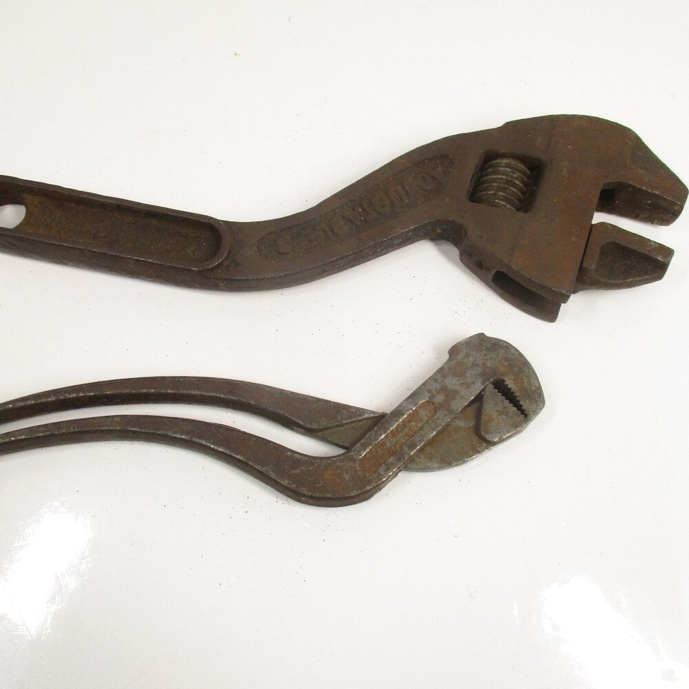 Antique Adjustable GRAY Adjustable Wrench 12" Made in Canada & Can't Slip Pliers